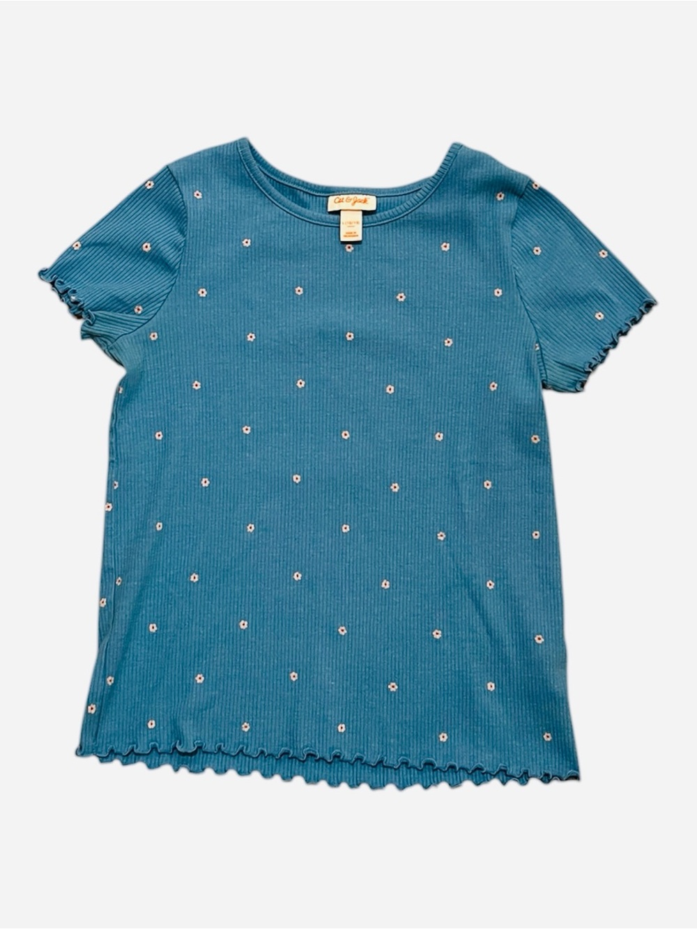 Cat & Jack L(10/12) Ribbed Lettuce Hem Short Sleeve Tee